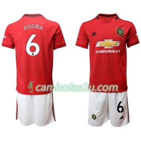 Camisolas de Futebol Manchester United Pogba 6 Criança Equipamento Principal 2019/20 Manga Curta